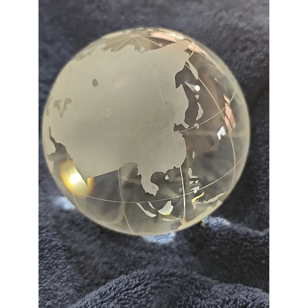 Vintage World Globe Paperweight Clear Frosted Glass Ball 3